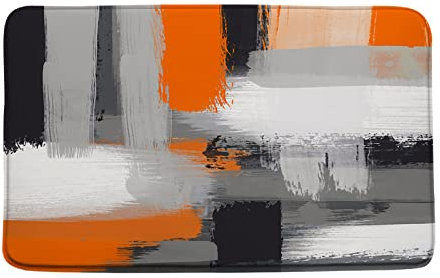 CCNSTMS Duschvorhang, Orange, Grau, gebranntes Orange, Schwarz, Grunge, modernes abstraktes Ölgemälde, Memory-Schaum, Badezimmer-Dekoration, Küche, Badteppiche
