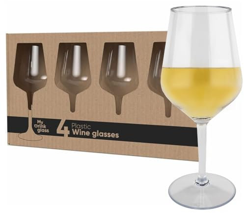 MyDrinkglass Verre Plastique Reutilisable - 4 Pieces - 470 ml - Vin Blanc - Verre Cocktail pour Aperol Spritz - Zero Waste