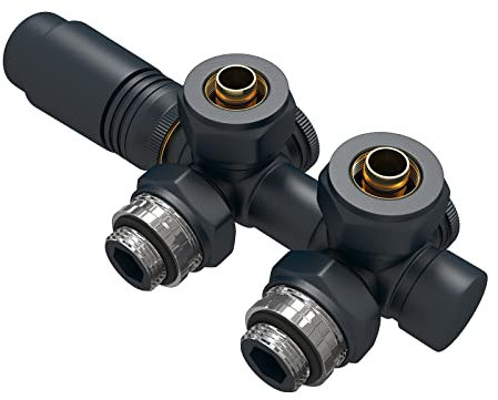 EMKE Grifo de radiador, Válvula de radiador con termostato, Kit de radiador multibloque con regulador de temperatura, Antracita, 1 pieza