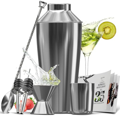 Bar set Cocktail Shaker Set Bartender Kit, 8 delar Silver Cocktail Set, Mixology Bartender Kit, Stål Drink Shakers Cocktail Kit, Bar Tillbehör: 24 oz Martini Shaker, Muddler, Cocktail Bok med mera