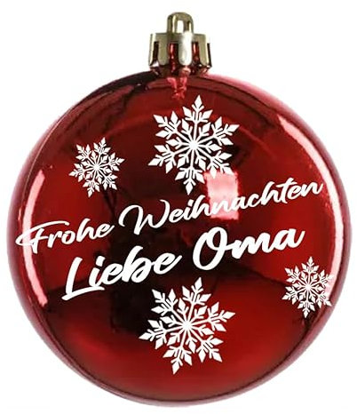 Weihnachtskugel Frohe Weihnachten Oma aus Glas 8cm | Matt &Glänzend Christbaumkugel Groß | Weihnachten, Weihnachtsbaumschmuck | Kugeln (Matt, Rot)