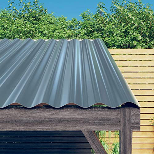 TANZEM Roof Panels 12 pcs Powder-coated Steel Grey 100x36 cm,Roof Sheets Corrugated Garage Shed Side Panels Metal Roofing Covers Carport Greenhouse