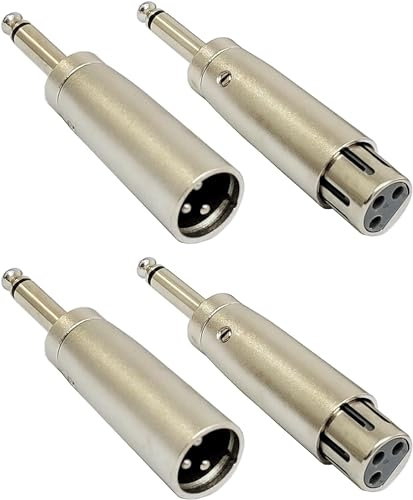 Young Wolf Set di 4 adattatori audio da XLR a 3 pin a microfono da 6,35 mm a jack mono maschio da 6,35 mm