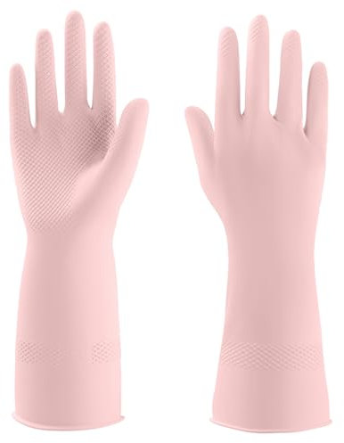 IUCGE Rubber Gloves for Household, 2 Pairs - Dishwashing Gloves for Kitchen, Reusable (M, Pink)