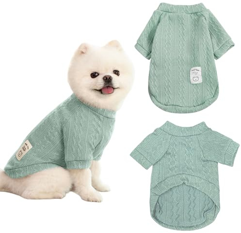 Winmany Suéter para Perros Pequeños y Medianos y Gatos Ropa de Invierno Cuello Alto Chihuahua Yorkie Cachorro Color Sólido (Verde, S)