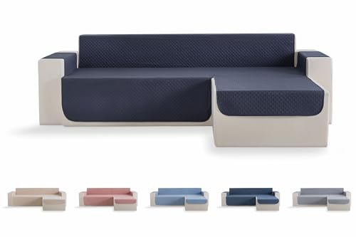 Todocama – Funda Cubre sofá, plazas, Protector de sofás Acolchado de Rombos, Transpirable, fácil de Limpiar, (Gris Oscuro, Chaise Derecho 200cm)