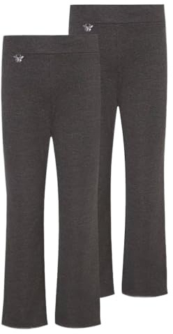 Pack of 2 - Girls Jersey School Trousers Pull Up Slim Leg School Uniform Butterfly Pendant Ages 3-16y Grey