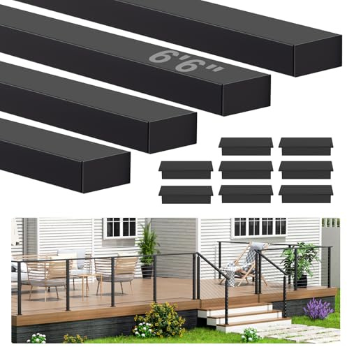 Gyykzz 6'6 Stainless Steel T304 Handrail Black with Metal End Caps, 4 Pack Rectangular Cable Railing Handrail Flat Deck Top Rail for Indoor Outdoor Deck Stair Cable Railing System