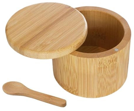 Pot de sel en bois, porte-récipient de cuisine de cuisine,Pot de support de condiment avec couvercle magnétique et cuillère | Bol de coffret à sel de grande capacité pour le restaurant de maison de ga