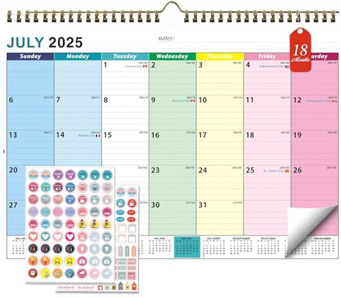 Calendar, 30x21cm Wall Calendar July 2025 To December 2026, 18 Months Desktop Monthly Planner Calandar For Holidays, Work Organisation & Scheduling With 2pcs Plan Stickers, Copper Coil (25-26)