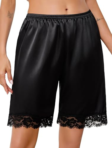 Vlazom Women's Slip Shorts, Lace Trim Pyjamas Shorts for Ladies Smooth Lounge Bottoms for Sleepwear Underwear S-XXL