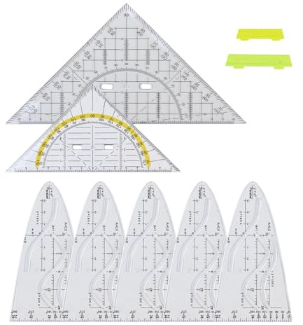 Kaiyzo Parabelschablone Mathe, Multifunktionales Kurvenlineal für Sinus Kosinus Tangens, Geometrie Set mit Großem und Kleinem Geodreieck für Schule und Studium, Kunststoff