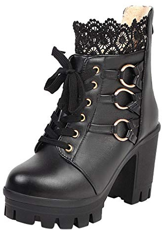 Generisch Mujeres Encaje Invierno Tobillo Moda pura Fiesta Color Botas Zapatos Botas de tacón alto para mujer
