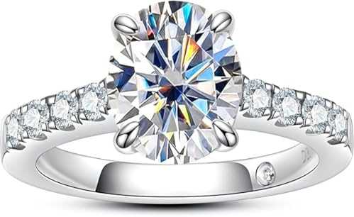 aomoso Damring - i 3 Carat Oval Moissanite Solitaire Ring - med GRA-certifikat, silver 925, färg D+VVS1, 18K Pt, lämplig för: Datum/Alla dagar/bröllop/födelsedag