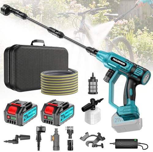 Limpiador a presión a batería, Pressure Washer con Modo de 4 velocidades máx. 150 Bar, Hydro Blast, Limpiador a presión móvil Multifuncional con 2 baterías de 4,0 Ah, Boquilla 6 en 1