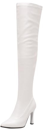 Winter Women's Plush Overknee Boots with Zip High Heel Slim Fit High Tube Boots for Cold Days, White, 6 UK