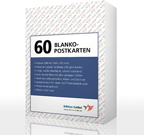 Edition Colibri Scatola da 60 pezzi di cartoline bianche:set di 60 cartoline bianche da personalizzare, in una pratica scatola (10941), adatte per stampanti