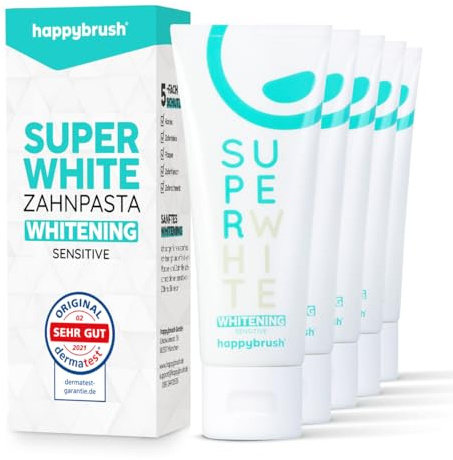 happybrush Vegane Zahnpasta SuperWhite Protect mit Spearmint-Geschmack - Whitening Zahnpasta für weisse Zähne - Vorratspack (5 x 75ml)
