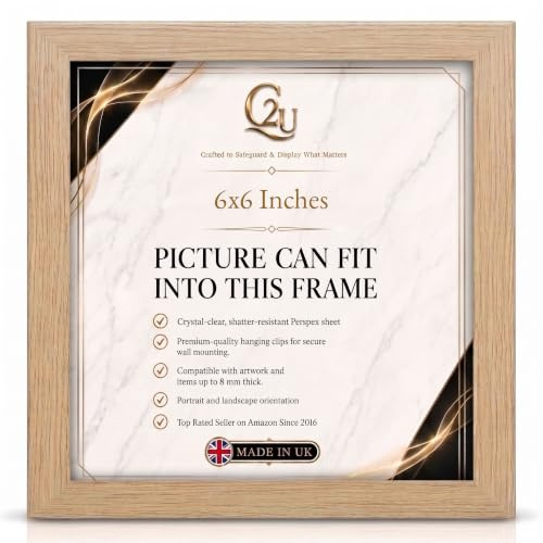 6x6 Inch Oak Wood Effect Square Picture Frames | Handmade Small Poster/Photo Frame for Wall Mount & Freestanding | Landscape or Portrait Display | various sizes are available |