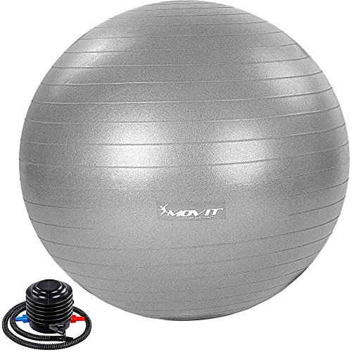 MOVIT® Dynamic Gymnastikball inkl. Pumpe, 55 cm, Silber, Maximalbelastbarkeit bis 500kg, Berstsicher, Fitness, Sitz, Yoga, Pilates, Balance