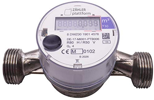 ZÄHLER plattform OMS - Contador de agua frío Qn 2,5, longitud de construcción 130 mm, caudal 3/4 pulgadas, conector 1 pulgada calificación 2020, válido hasta 2026