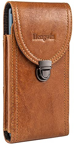 Hengwin Fundas de Teléfono Móvil, los Hombres de Cuero Genuino Titular de la Correa para el iPhone 15 Pro MAX, 15 Plus, 14 13 12 11 Pro MAX Funda, Pequeño Viaje Smartphone Cintura Bolso Carrier