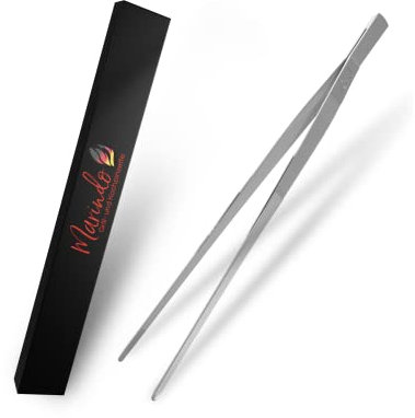 Marindo® Pinzetta da portata (acciaio inox 21 cm), pinzetta per barbecue, pinzette da cucina, in acciaio inox, lavabile in lavastoviglie, forma dritta, pinzetta per carne