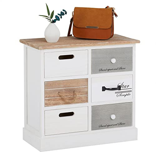 CARO-Möbel Kommode Salva mit 6 Schubladen, Schubladenschrank Vintage. Aufbewahrungsregal in weiß, Shabby Chic
