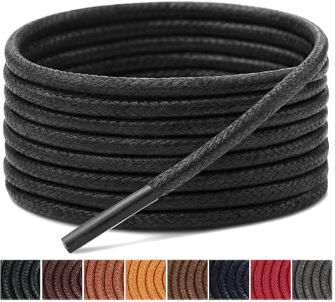Handshop 3 Pares de Cordones para Zapatos de Vestir para Hombre, Cordones de Repuesto para Zapatos de Vestir, Cordones Encerados Redondos para Zapatos Oxford de Mujer y Chukka (Negro, 90cm)