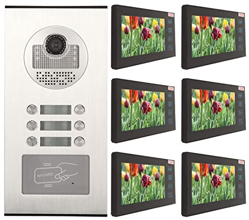 de Intercomunicador de Video con Cable, Kits de de Teléfono de Puerta con Timbre de Video de 7 Pulgadas con Monitor de 6 Botones 6, Intercomunicador de Manos
