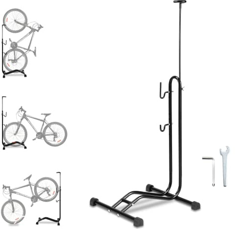 2 x Ikodm 3-i-1 cykelstativ upp till 6,5 cm stativ upp till 27,5 tum cykelstorlek, cyklar underhållsstativ horisontellt och vertikalt hängande, höjdjusterbara, antitrosa, svart, 42,5 x 43,5 x 117