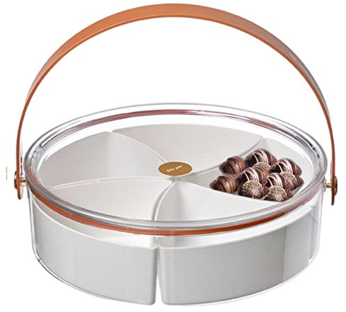linlinfa Snackschalen Serviertablett Mit Deckel Und Griff, Rundes Servierschalen Mit 5 Fächern, Obstteller Lebensmittel Aufbewahrungsbox Servierplatte Für Nussbonbons, Trockenobst-Snacks26x26x21,3 cm