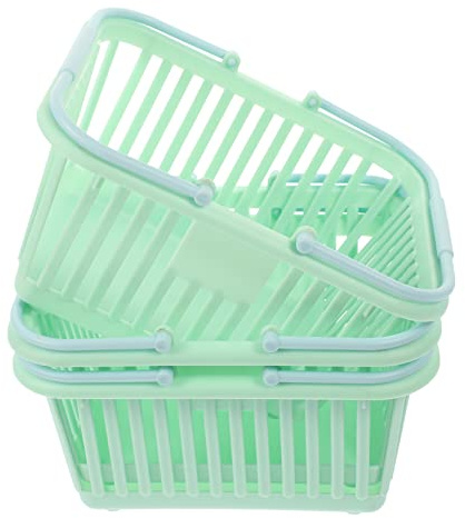 CIYODO Paniers de Rangement Légers en Plastique Vert avec Poignées Lot de 3 et Polyvalents pour Organisation Salle de Bain ou Courses Supermarché