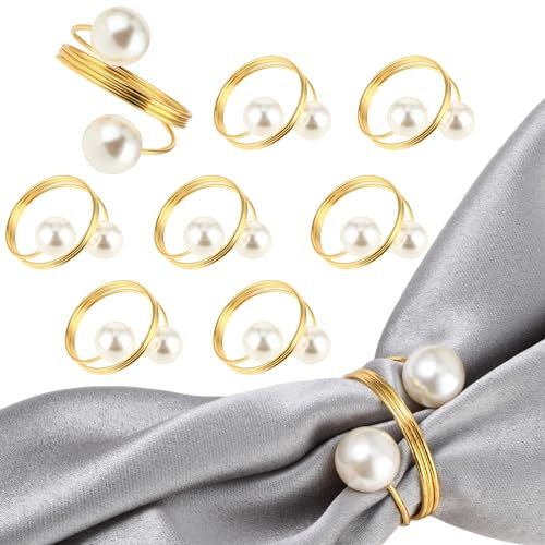 Mabor 8 Stück Serviettenring Gold Matt Stoffservietten Ringe Doppelt Perlen Metall Serviettenring für Dining Jubiläum Geburtstag Weihnachten Kerzenlicht Bankett Hochzeit Dekoration