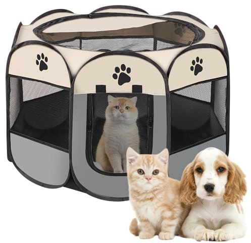 YANGUN Hundelaufstall, Welpenlaufstall, Tierlaufstall Faltbar, Tragbarer Laufstall Hund, Hundelaufstall für Wohnung, Hundehütte Laufstall für Hunde, Geeignet für kleine Hunde, 74 * 74 * 43cm