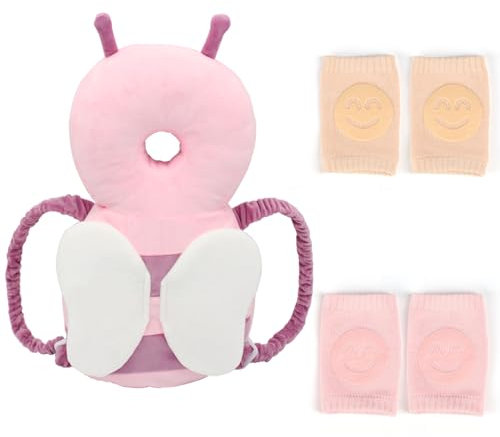 VBNZBK Baby Kopfschutz, Atmungsaktive Verstellbares Baby Kopfschutzpolster mit Knieschoner Baby Krabbeln Geeignet für Kinder Von 4 Bis 24 Monaten, die Krabbeln und Laufen Lernen (Biene, Rosa)