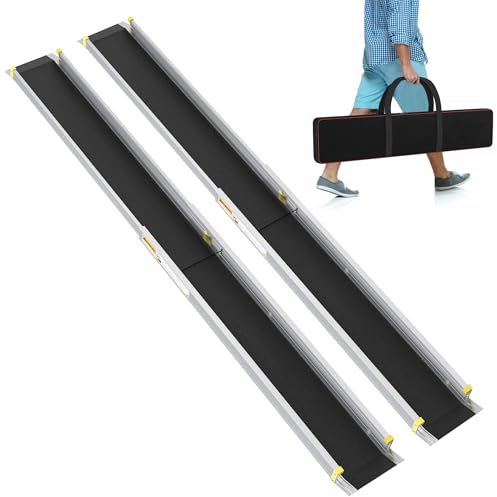 Aufun 2pcs Rollstuhlrampe Aluminium Teleskop 106.5-152-183cmcm mit Tasche, rutschfeste Verlängbare Teleskoprampe mit 272KG Ladenkapazität Ideal für Handrollstühle, Elektrowehllstühle und Rollatoren