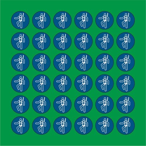 PACCO DA 6 KIT DI 6 ADESIVI ROTONDI - Imbracatura di sicurezza obbligatoria - Pittogramma ISO 7010 Con Stampa Diretta U.V. (2,5 cm)