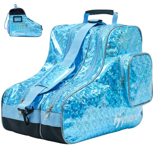 Hytiland Roller Skate Bag for Inline Skates Ice Skates and Figure Skating Stylish Plain Holographic Fashion Design Spacious Big Capacity Breathable Mesh Waterproof Durable for Women and Youth