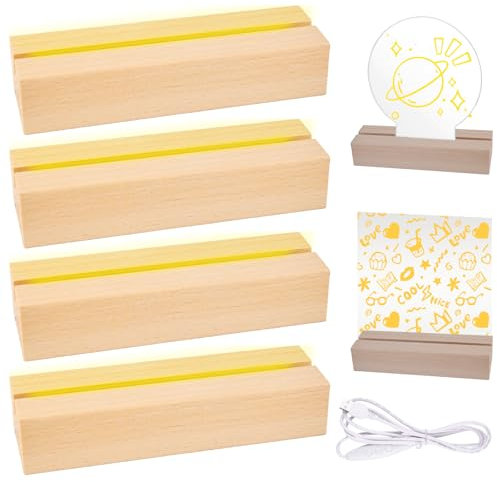 4 Pièces Socle Lumineux LED Bois, Socle Lumineux Bois, Base D'affichage LED, Bases Lumineuses LED, Bases D'Éclairage LED pour Décoration Artistique En Verre De Cristal, Résine, Loisirs Créatifs