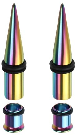 Homxi 4Pezzi Set Dilatatori Lobo Tunnel 7mm,0G Tunnel Dilatatore Orecchio Acciaio Inossidabile con Cono Set Dilatatori Lobo Nero