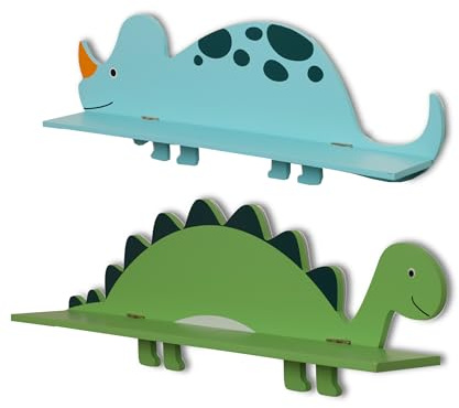 2 Piece Dinosaur Shelf Set for Kids Room - Includes Stegosaurus and T-Rex (2pcs) - Dinosaur Room Decor for Boys and Girls Rooms - Perfect Childrens Bedroom Shelve Set for Kids - Hanging Dino Shelf