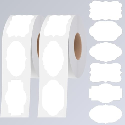 600 PCS Autocollants en Papier Kraft, 6 Étiquettes en Formes Fantaisie Autocollantes Blanches pour Artisanat, Pots de Nourriture Faits Maison, Étiquettes Cadeaux, Étiquettes de Nom (Blanc, 3cm x 5cm)