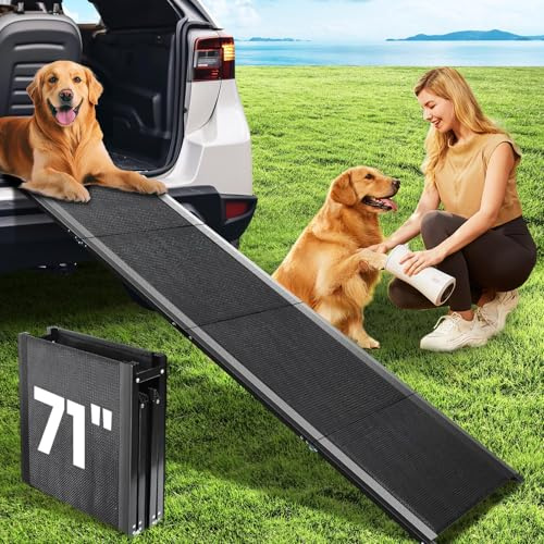Dog Ramp, 180CM Extra Long Dog Car Ramp for Large Dogs with Anti-Slip Surface, Folding Dog Ramps for Car Up to 113KG for Truck SUV Van, Pet Ramp for Small Dogs