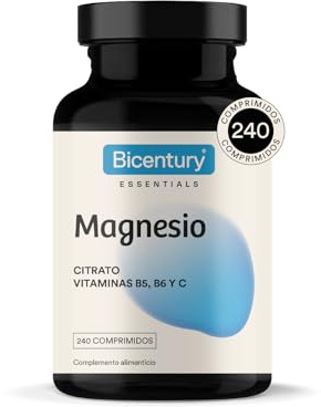 Bicentury Citrato de Magnesio - Alta absorción con Vitaminas C, B5 y B6 - Complemento alimenticio para Energía y Reducción de Fatiga, Apto para Veganos, 240 Comprimidos