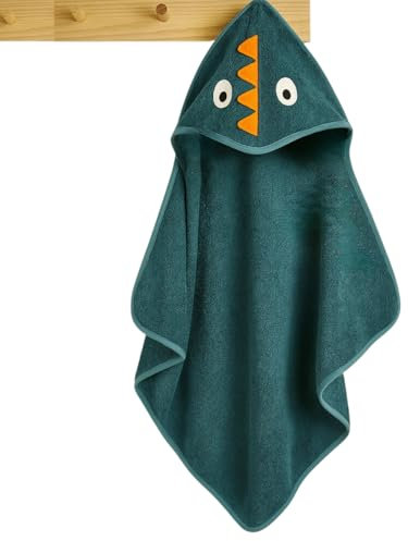 Bio-Babyhandtuch für Neugeborene, Premium-Badetuch, 100 % türkische Bio-Baumwolle, 280 g, 80 x 80, Dinosaurier-Kapuze, Öko-Tex 100 zertifiziertes Handtuch, ultraweiches und saugfähiges Badetuch