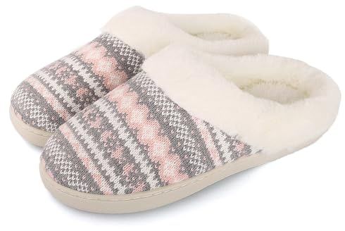 MIEHUIAI Zapatillas de Estar por Casa Mujer Invierno Pantuflas Peluche Cálido Espuma de Memoria Confort Pantuflas Antideslizante Interior Exterior(38/39 EU,Rosa)