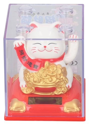 Decoración de gato de la suerte con energía solar, adorno de gato que saluda con la fortuna para el hogar, oficina, tablero de instrumentos del coche, material plástico, 8,1 x 8,1 (Tipo 336A Blanco)