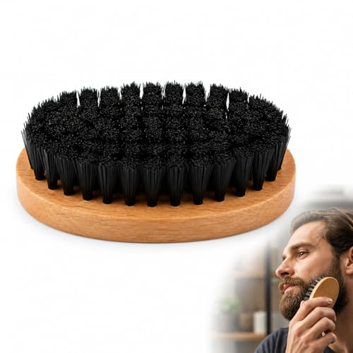 Cepillo De Barba Marrón De Cerdas De Jabalí Y Madera, Antiestático, Diseño Ovalado Compacto Para Cuidado Diario, Alisa La Barba Y Reparte Aceites Uniformemente