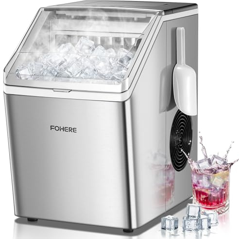 FOHERE Macchina per Ghiaccio Acciaio Inox, 24kg/24h, 24 Cubetti in 10-15 Min, Serbatoio 3,2L con Timer, Auto-pulizia e Sbrinamento, Doppio Riempimento, Silenziosa 35dB, Bar, Casa e Ristorazione